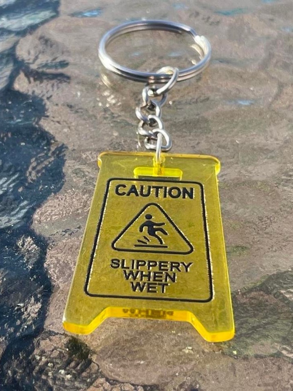 Caution Sign keychain - Rare Cute Yellow Keychain Caution sign Slippery Floor